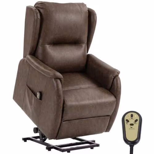 HOMCOM Dual Motor Power Lift Recliner Chair in Brown Synthetic Leather for Seniors – 5