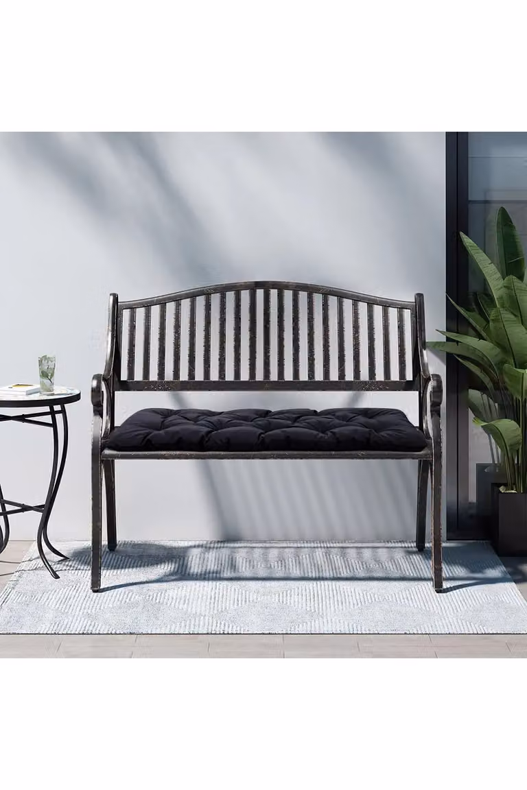 Living and Home Waterproof Non-Slip Rectangular Bench Seat Cushion in Black, W: 120 cm, D: 50 cm