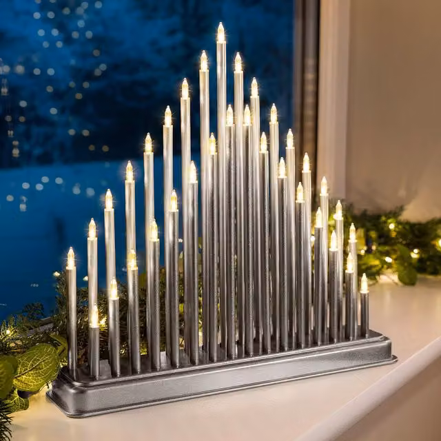 Christow Christmas Candle Bridge Tower Light with 33 LEDs in Silver, Battery Operated Tabletop Decoration – 1