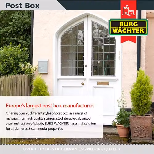 Burg-Wächter MB09S Avon Rear Entry Wall Mounted Galvanised Steel Lockable Weatherproof Post Box, Silver, W: 21 cm, D: 30 cm, H: 7 cm – 2