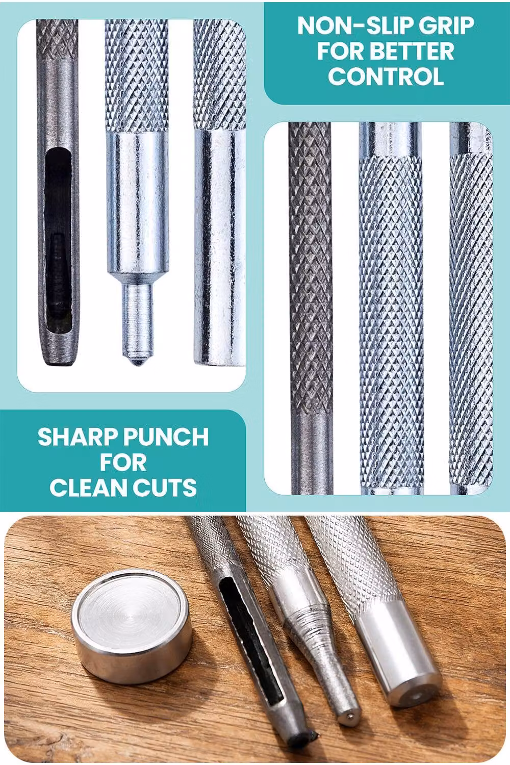 Neel Blue 4-Part S Spring Press Studs Fixing Tool with Hollow Hole Punch, 12mm, Silver and Blue – 3