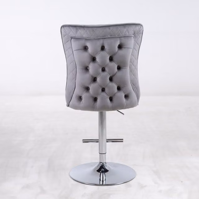 Modernique Angela Set of 2 Grey Velvet Fabric Bar Stools