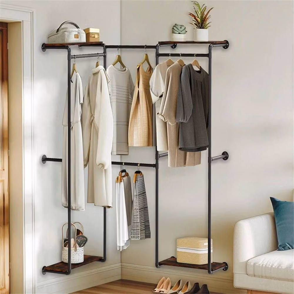 KORVIXA L-Shape Adjustable Clothes Rail in Matt Black – 3