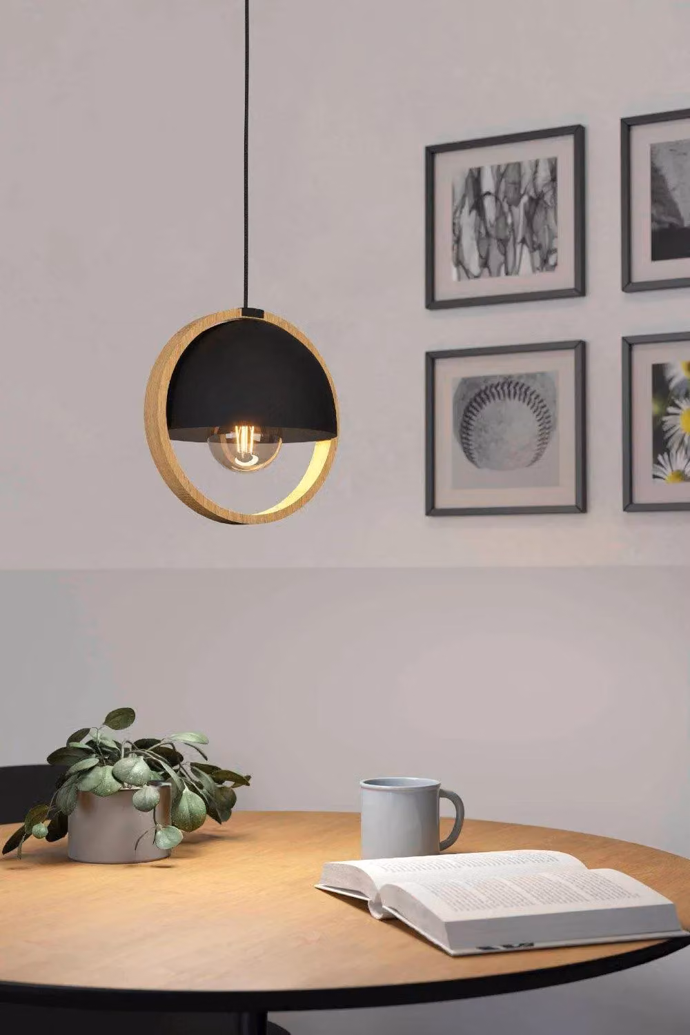 Eglo Callow Modern Ring Pendant Light in Black and Brown Wood – 2