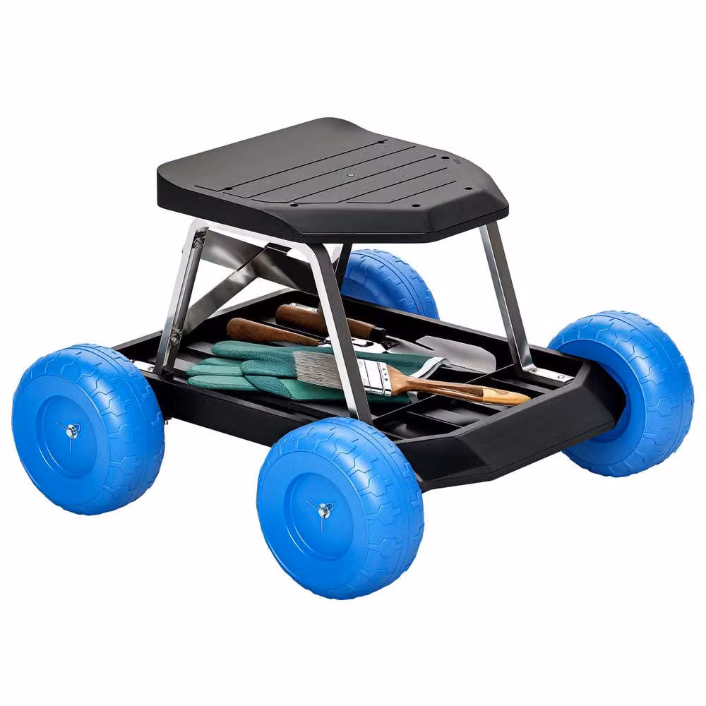 OUTSUNNY Blue Garden Cart with Wheels and Tool Tray for Weeding and Planting – 2