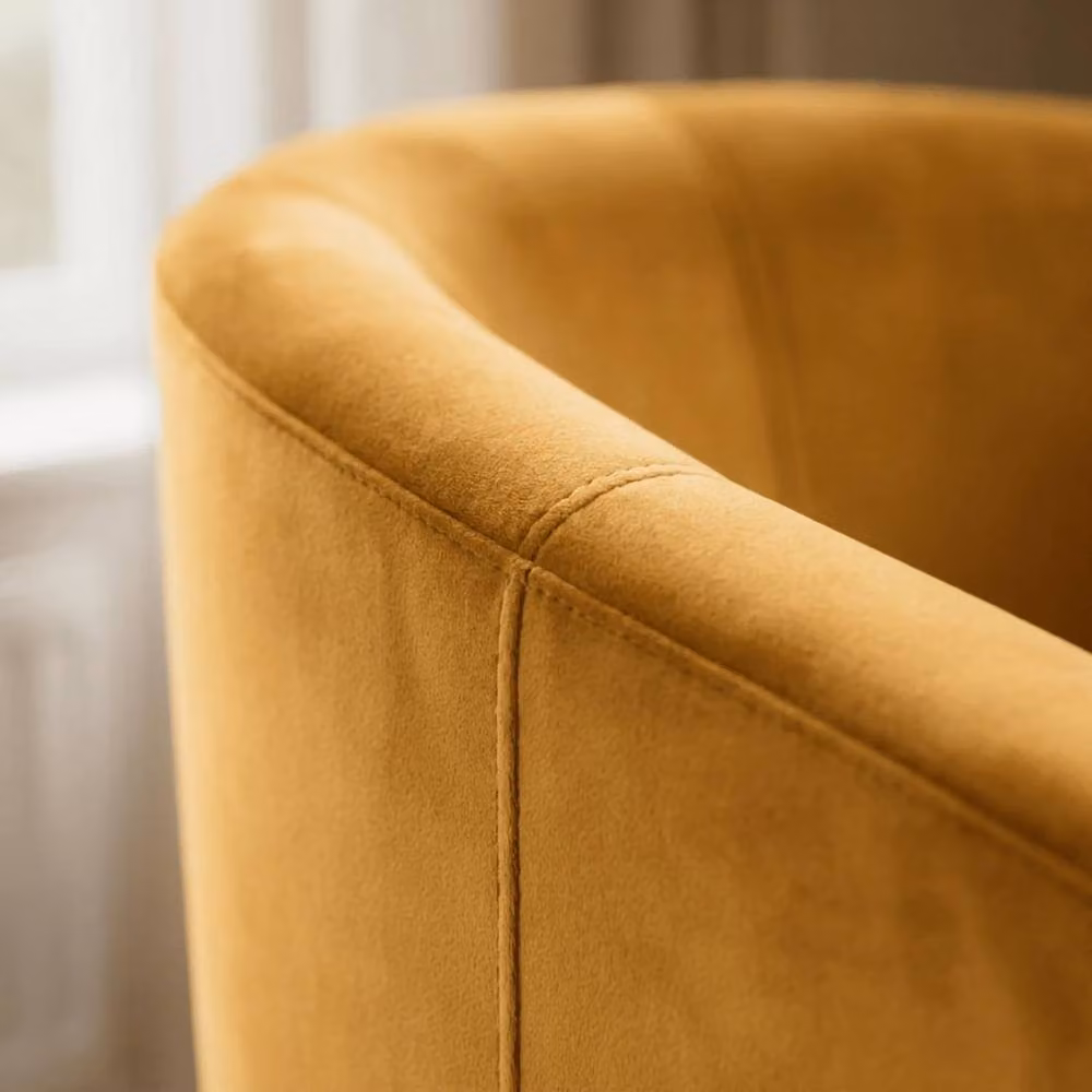 NESTLUNE Mustard Yellow Velvet Tub Chair with Armrests and Solid Wood Legs – 2
