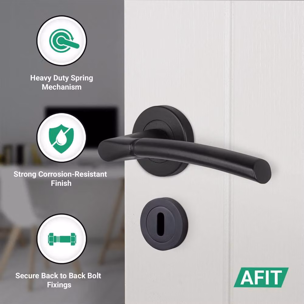 AFIT Matt Black Round Rose Door Handle with Keyed Lock, 64mm Internal Lever, W/D/H: 15.0 x 150.0 x 150.0 cm – 3