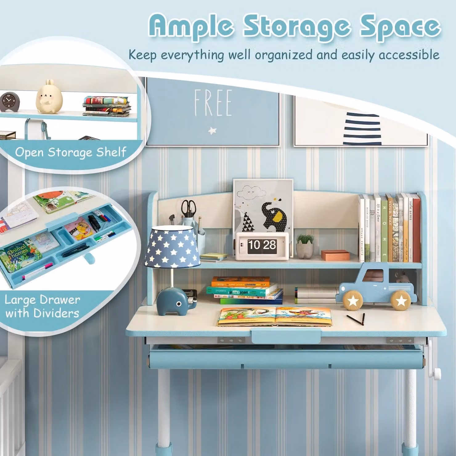 Costway Height Adjustable Childrens Writing Desk with Tilting Desktop in Blue – 2