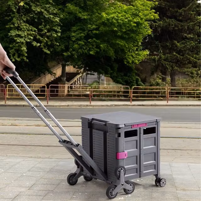 Lifeideas Folding Stair Climbing Shopping Trolley with Magnetic Lid and Tiltable Handle, Grey