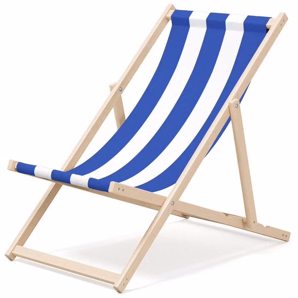EONLION Blue Folding Sunbed Lounger with Maritime Fabric and Treated Pine Wood – 2