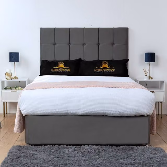 UK Bed Furniture Florence Divan Bed Base with 26 Inch Headboard in Charcoal Grey, King Size, W/D/H: 180 x 200 cm