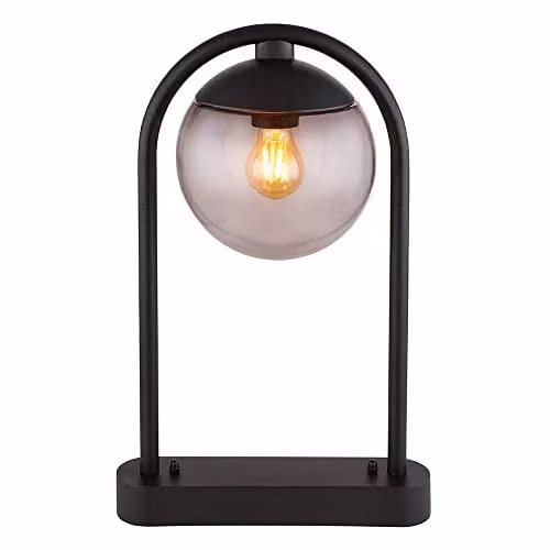 Netlighting Michael Outdoor Pedestal Floor Lamp by Globo Lighting, Black with Smoke Grey Glass Sphere, IP44, H x W x D: 50 x 20 x 32 cm