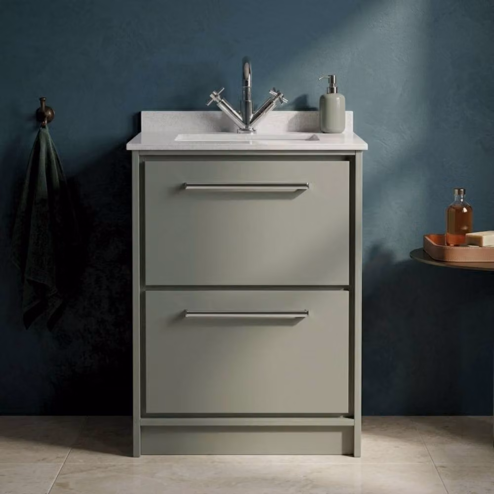 Balterley 600mm Floor Standing 2 Drawer Basin with Marble Worktop, Fern Green – 2
