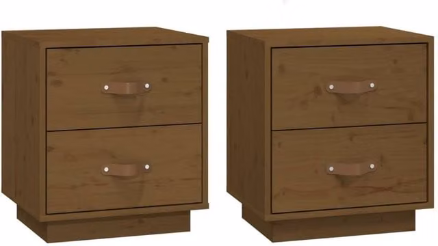 Berkfield Home Set of 2 Honey Brown Solid Wood Pine Bedside Cabinets, W: 40 cm, D: 34 cm, H: 45 cm – 1