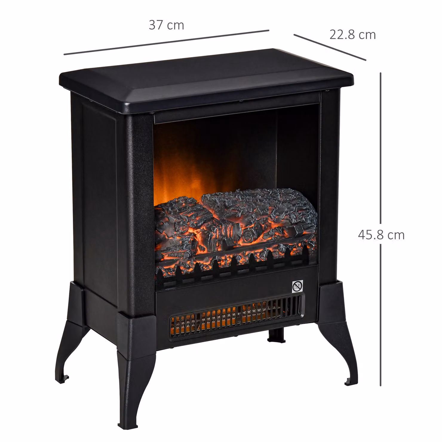 HOMCOM Black Electric Fireplace Stove with Realistic Flame Effect, Glass and Metal Construction, W/D/H: 45.8 x 30.0 x 37.0 cm – 3