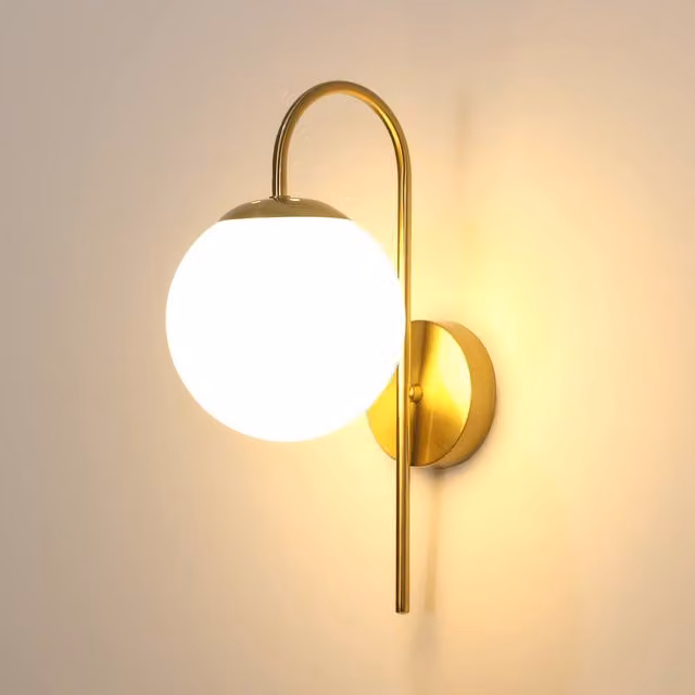 Pheashine Gold Globe Wall Sconce with White Opal Glass Sphere and E27 Base