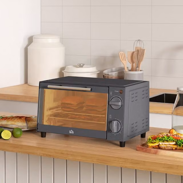 HOMCOM 9L Mini Electric Oven with Timer, Grey