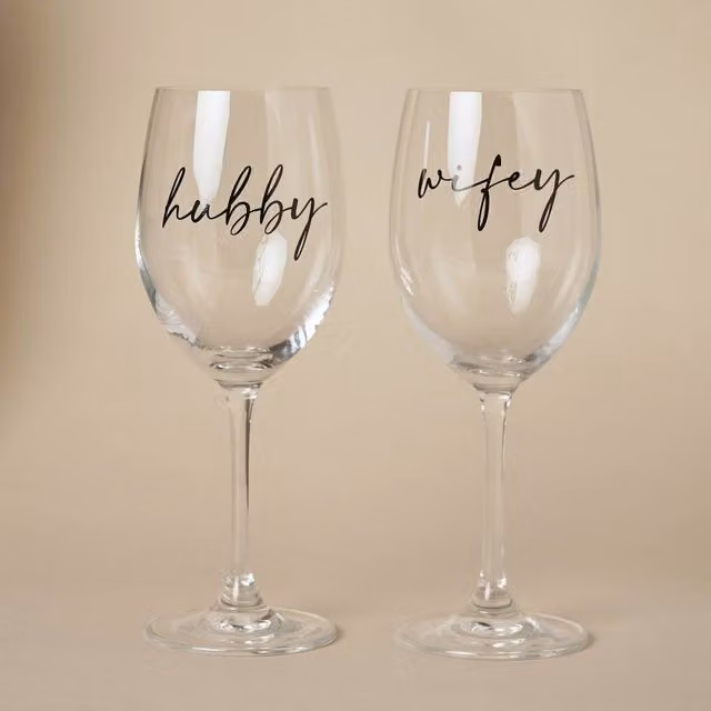 Widdop and Co Amore by Juliana Wifey and Hubby Wedding Wine Glass Set of 2 in Transparent and Black