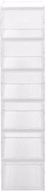 KORVIXA 6-Tier Stackable Folding Shoe Storage Rack in White and Transparent, W/D/H: 25.5 x 34.5 x 105 cm