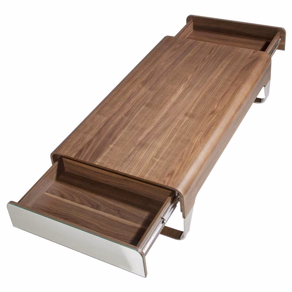 Angel Cerda Rectangular Walnut Coffee Table in Brown with Chrome-Plated Details, W/D/H: 120 x 70 x 34 cm – 4
