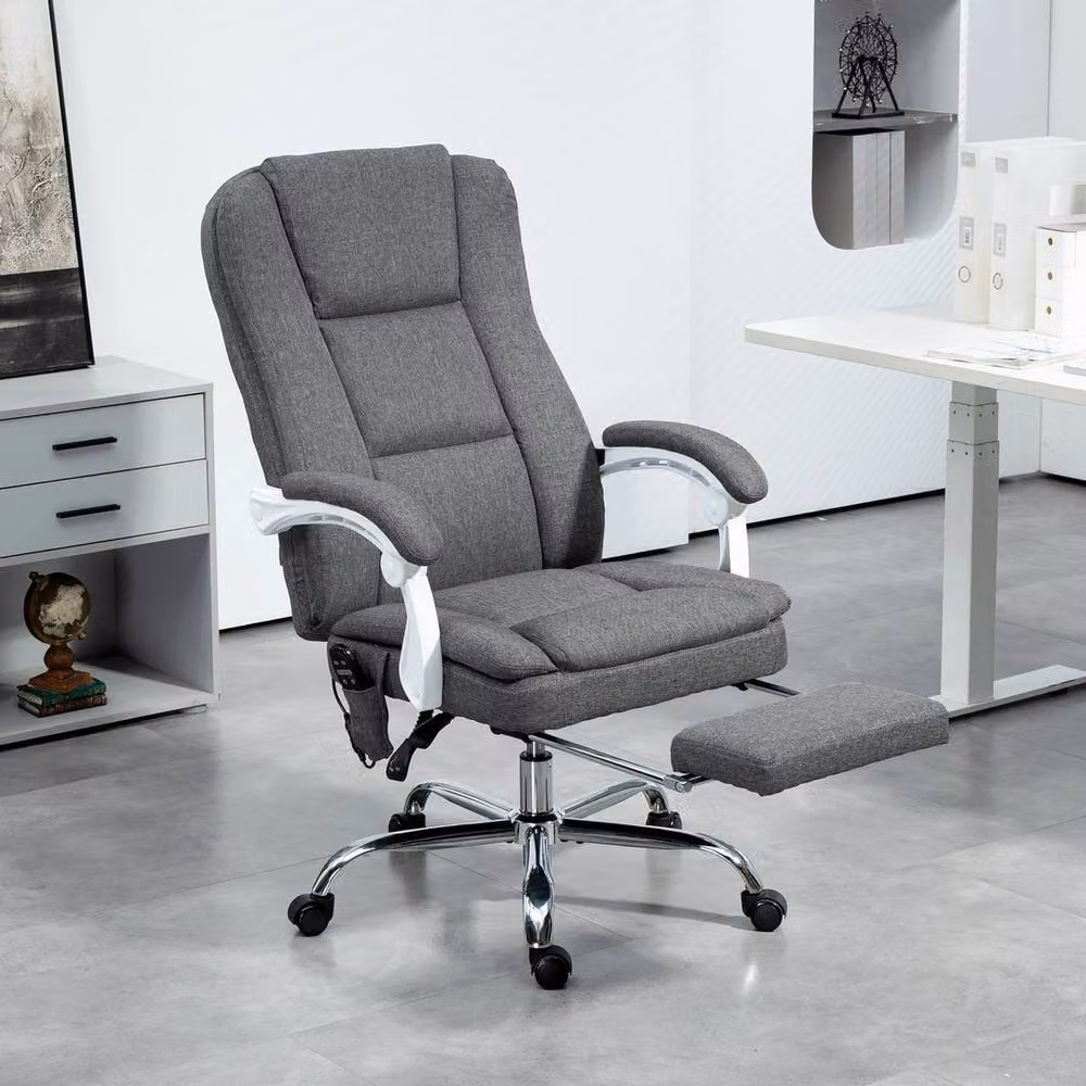 VOGREX Grey Fabric Heated Massage Reclining Executive Office Chair with Footrest and Headrest – 3