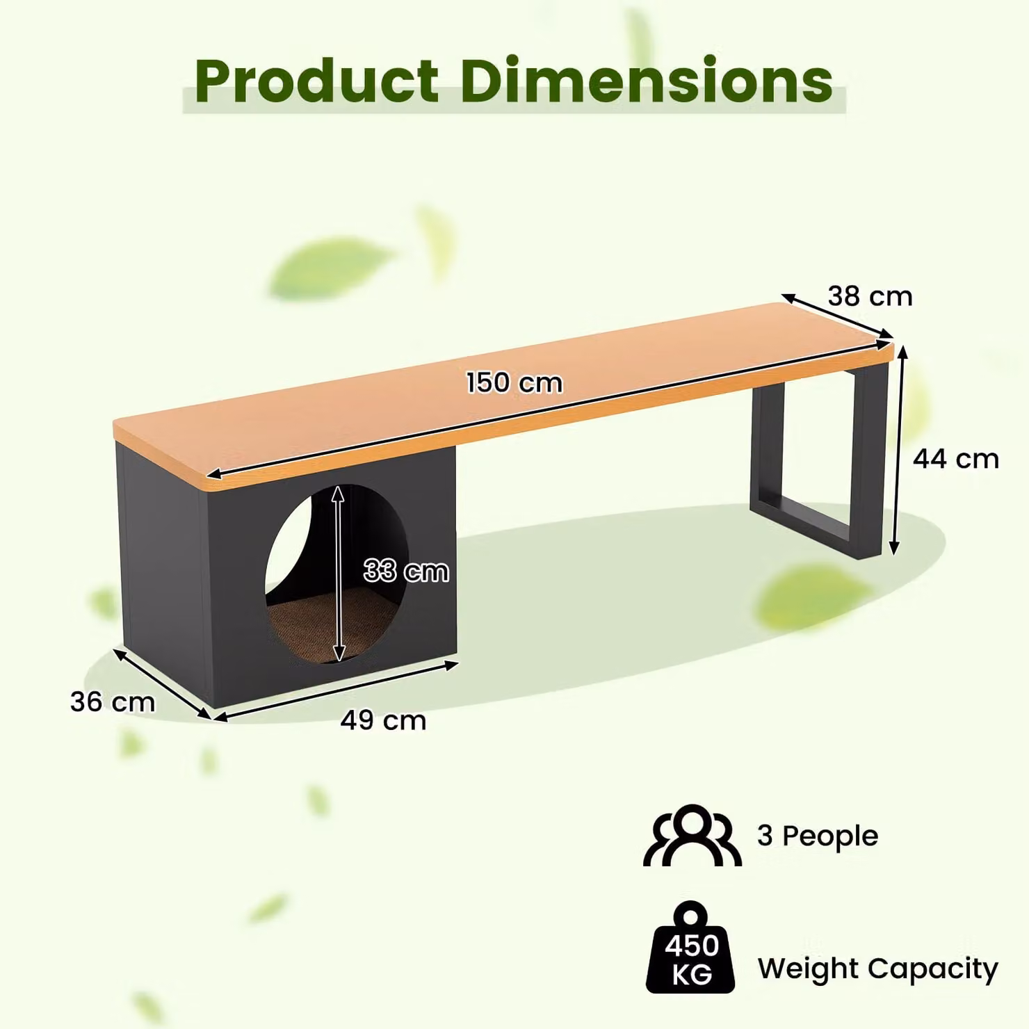 Gymax Brown Metal Outdoor Bench with Cat House for 3 Adults – 2