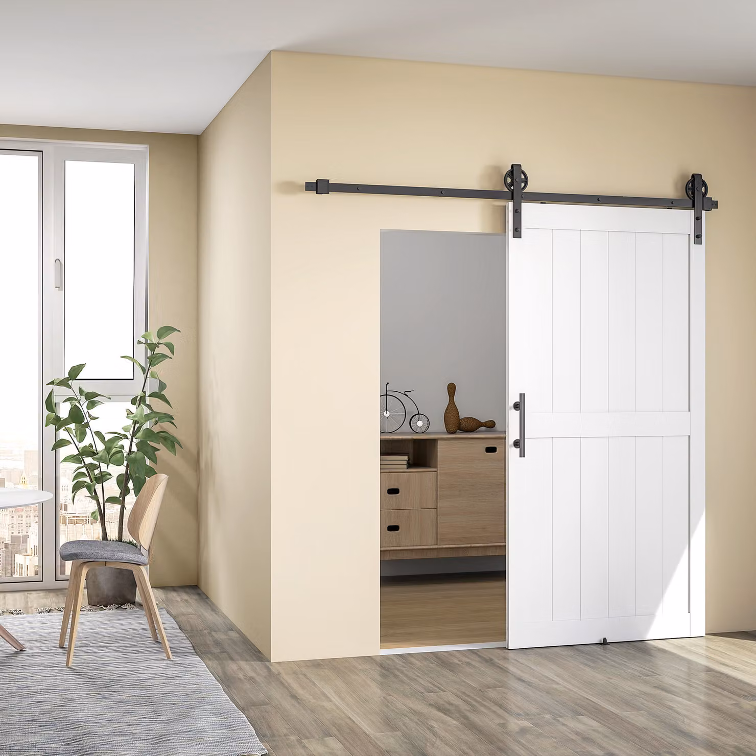 HOMCOM White Sliding Barn Door Kit with Track and Hardware, Height: 213.4 cm – 2