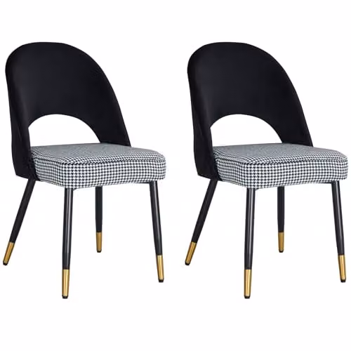 Hygrad Built to Survive Velvet Dining Chairs with Padded Seats, Set of 2, Black Checked – 1
