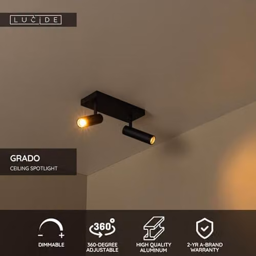 Lucide Netlighting Grado Black Adjustable Ceiling Spotlight with 2x GU10 LED Lamps – 2