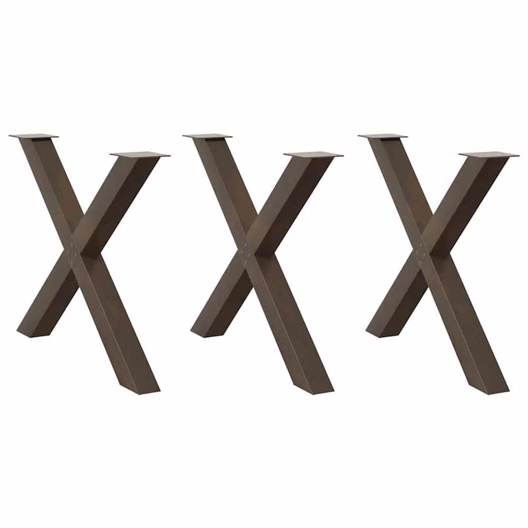 Berkfield Home X-Shaped Dining Table Legs, 3 Piece Set, Brown Steel, H: 90 cm, W: 72.5 cm, D: 72.5 cm