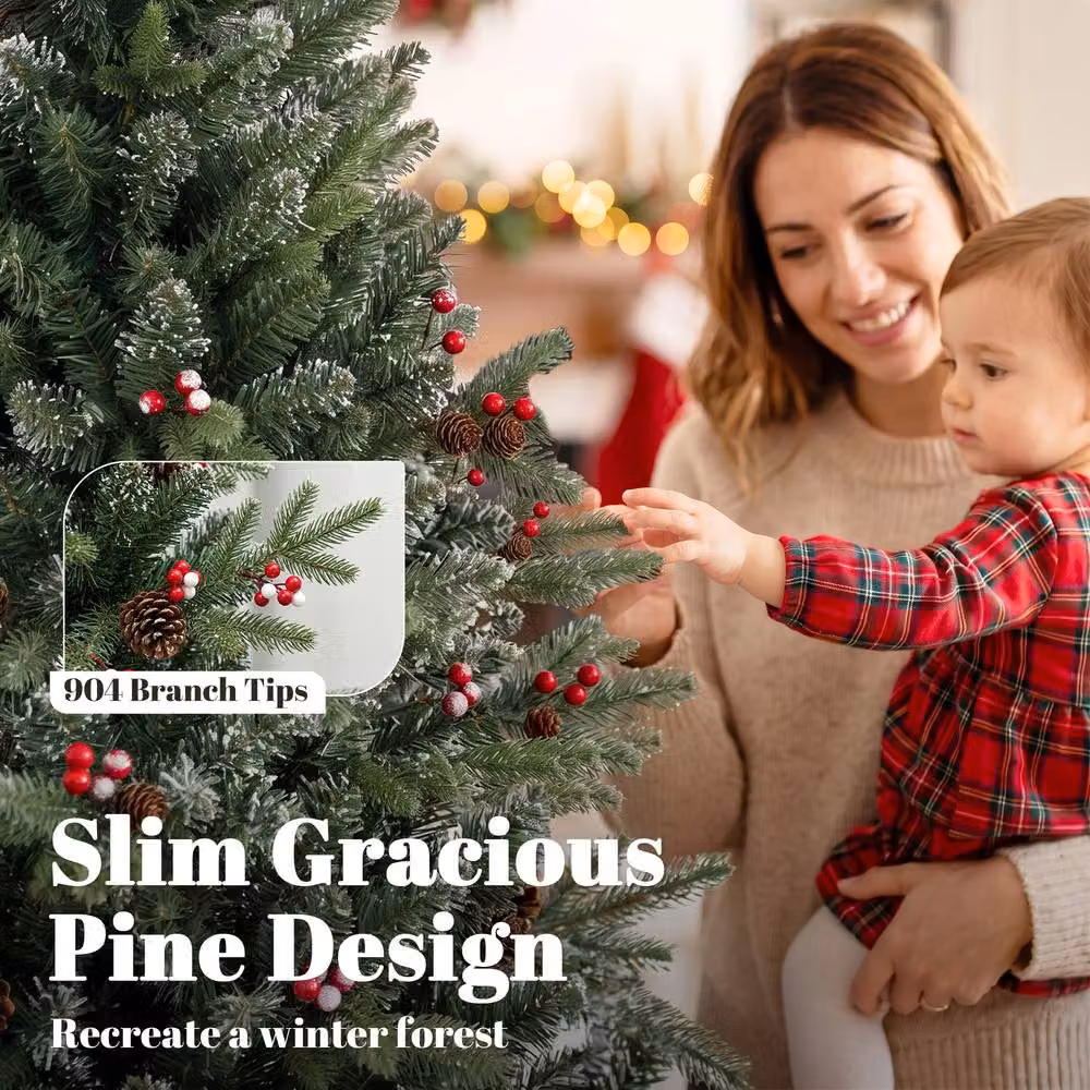 HOMCOM Slim Gracious Pine Christmas Tree, Green, Height: 210 cm – 4