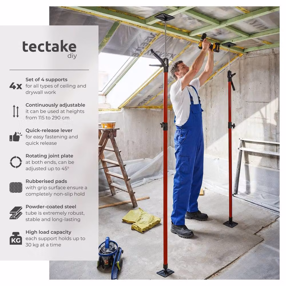 tectake Plasterboard Props Set of 4 in Red – 2