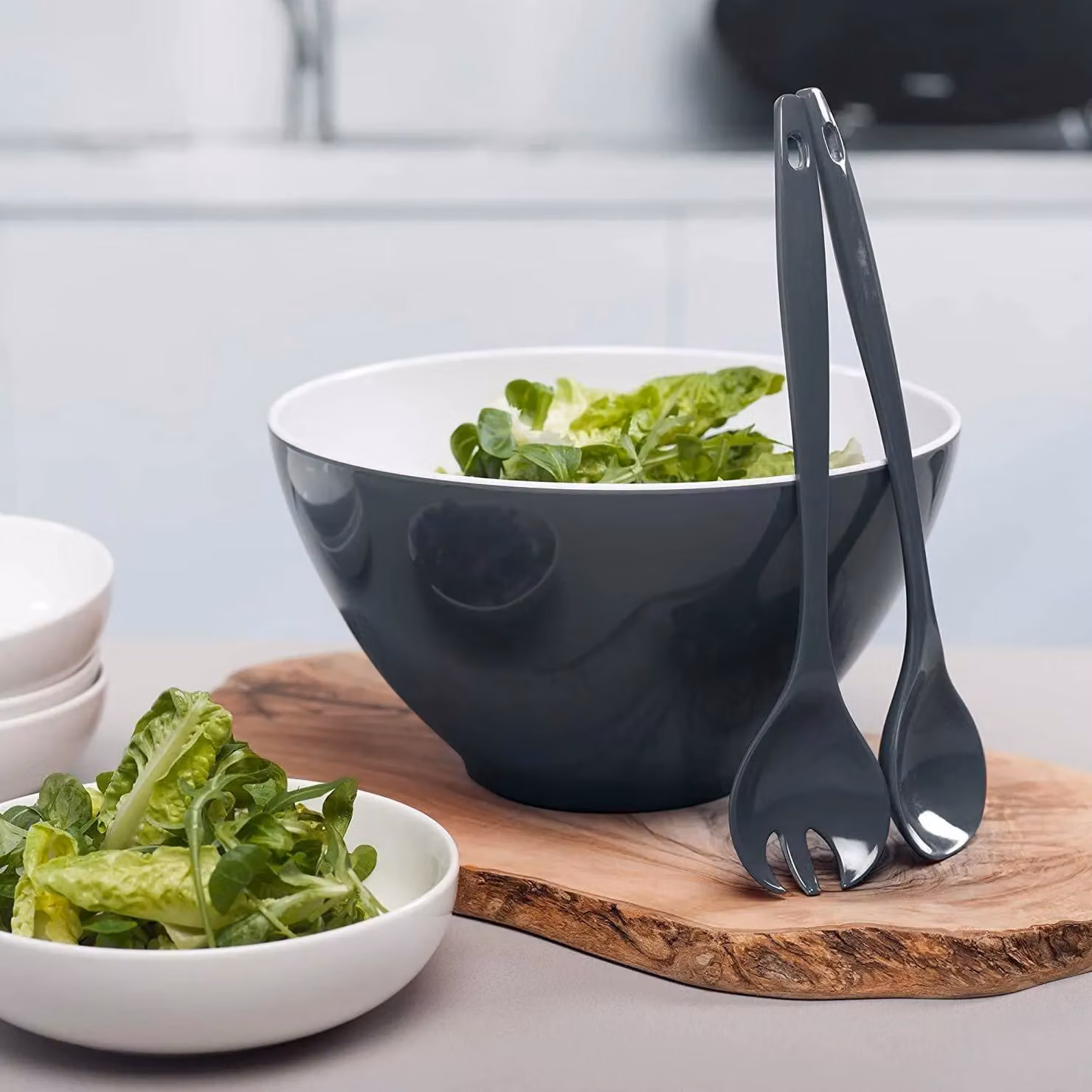 Zeal Melamine Salad Server Set of 2 in Grey and Black, Length: 29 cm – 3