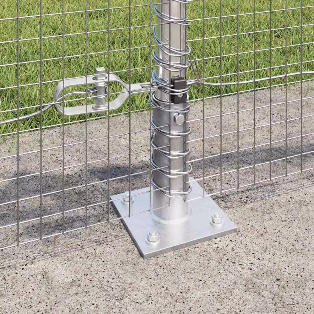Berkfield Home Silver Galvanised Steel Single-Bar Welded Wire Fence with 13 Round Flanged Posts, 0.6 x 50 m – 2