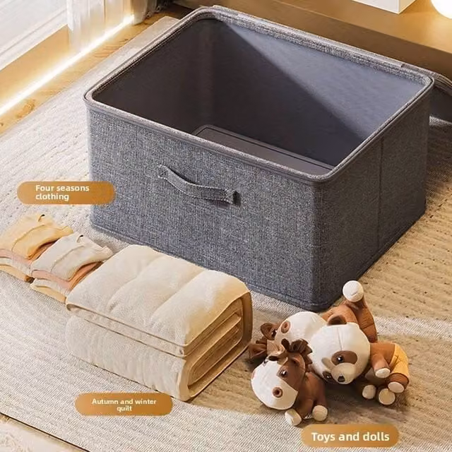 FLAVORA S Foldable and Stackable Canvas Storage Boxes with Handles in Grey, W/D/H: 30 x 20 x 14 cm