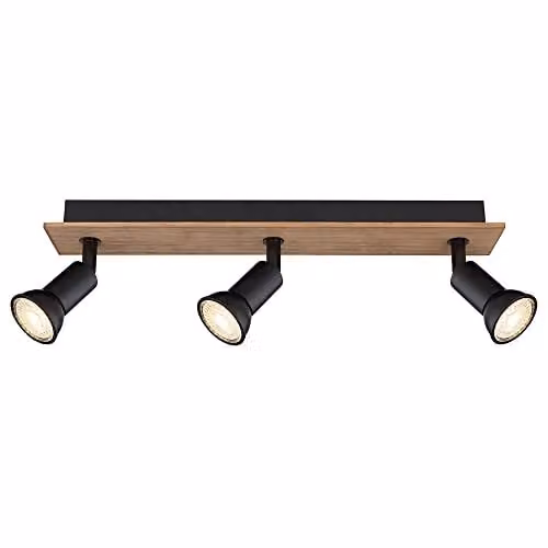 Globo Lighting Industrial Ceiling Spotlight Bar in Brown and Black with Wood and Metal, 3x GU10, W: 40 cm