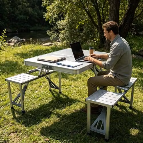 Gr8 Garden Aluminium Folding Camping Table and 4 Chairs Set in Silver – 2