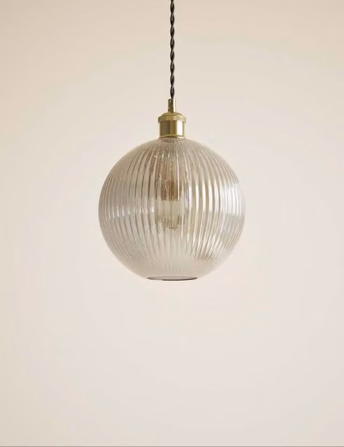 M&S Modern Ridged Glass Sphere Ceiling Lamp Shade in Gold and Transparent