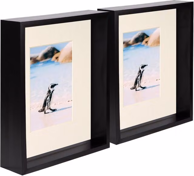 Nicola Spring Pack of 2 Rectangular 3D Deep Box Photo Frames in Black and Yellow, W/D/H: 20.32 x 25.4 x 25.4 cm with 10.16 x 15.24 cm Mount