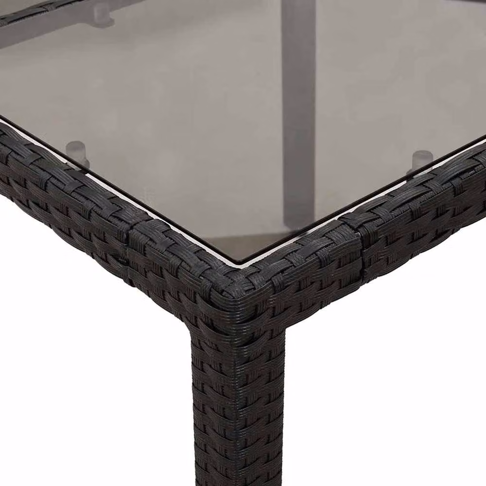 Berkfield Home Square Garden Table with Glass Top in Black Poly Rattan, W/D/H: 90 x 90 x 75 cm – 5