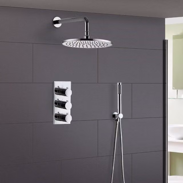 Nes Home Calla Round Concealed Thermostatic Shower Mixer with Shower Head and Handset Set in Silver