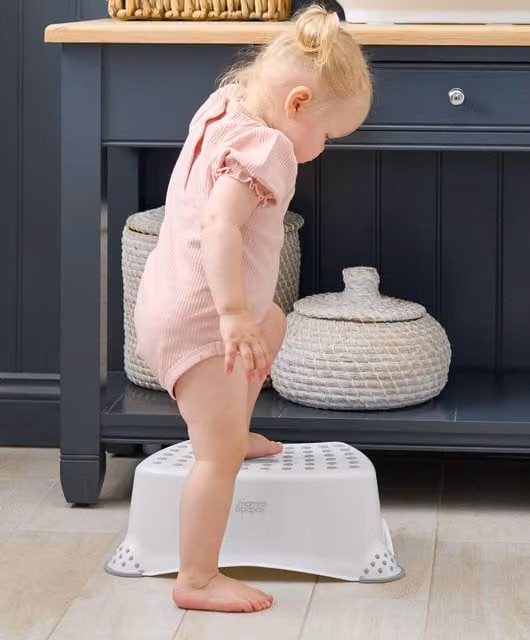 Mamas & Papas Anti Slip Step Up Stool in Grey and White with Rubber Grip