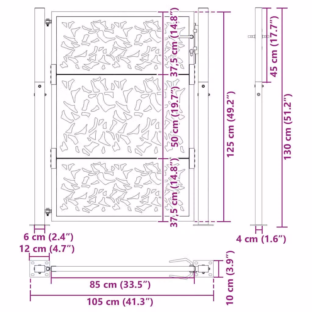 Berkfield Brown Weathering Steel Garden Gate with Leaf Design, W: 105 cm, H: 130 cm – 6
