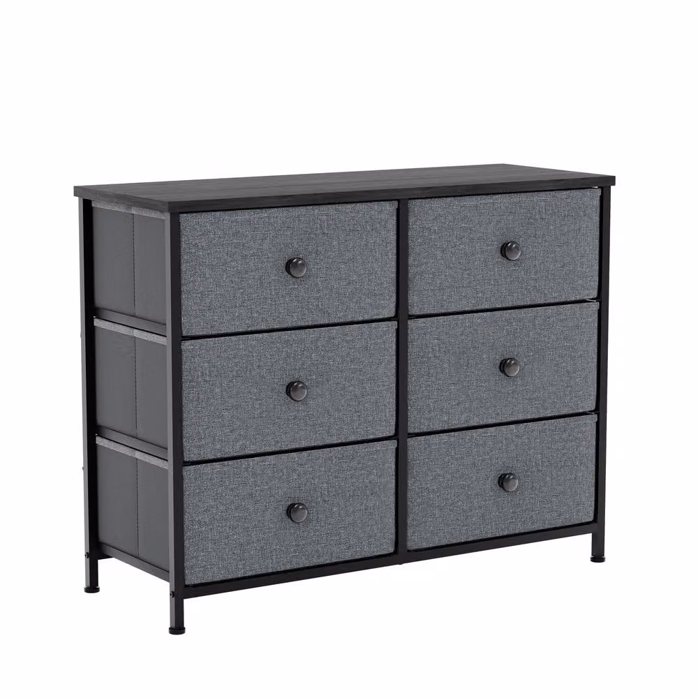 HD Designs Chorley 6 Drawer Chest of Drawers in Dark Grey Fabric and Metal – 6