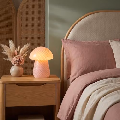 Happy Homewares Contemporary Mushroom Glass Table Lamp in Pink and Transparent, H 22 cm x W 17 cm x D 17 cm – 2
