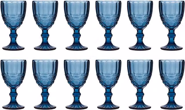 Dibor Set of 12 Sapphire Blue Vintage Luxury Wine Goblets, 350ml per glass – 1