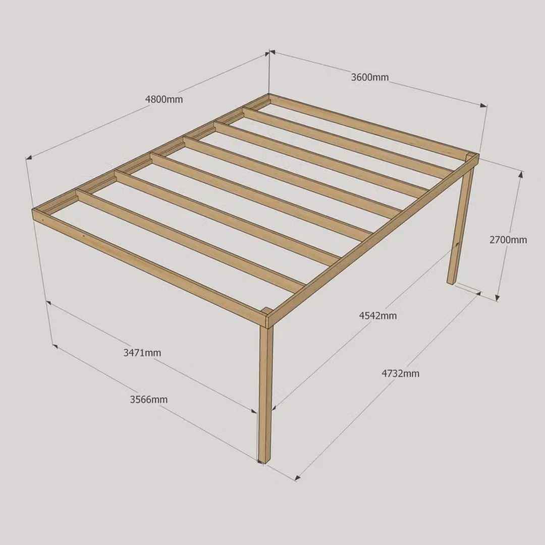 Rutland County Garden Furniture Ltd Wall Mounted Box Pergola in Rustic Brown Wood, W: 480 cm, L: 360 cm, H: 270 cm – 2