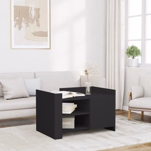 Berkfield Home Modern Black Coffee Table in Engineered Wood, W/D/H: 80 x 50 x 50 cm – 1