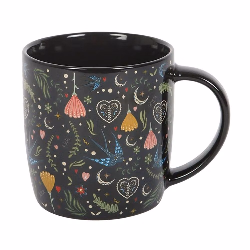 Something Different Midnight Bloom Floral Ceramic Mug, Black, 350ml – 2