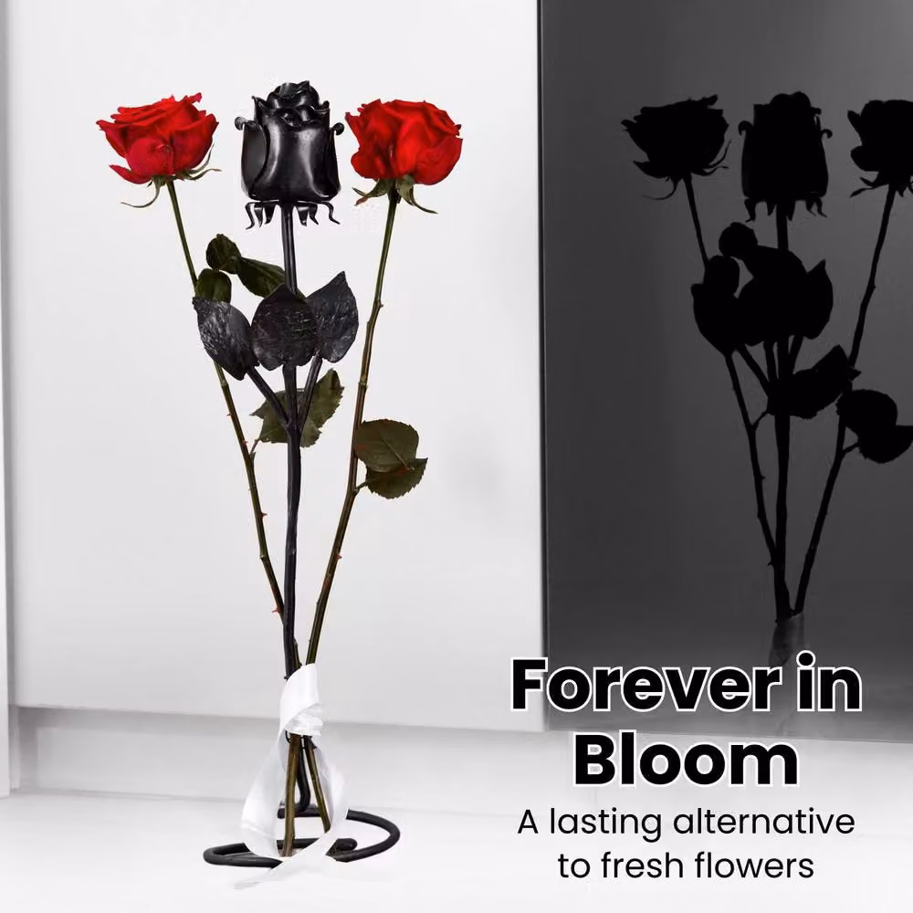Novecrafto Forged Black Iron Rose with Stand – 6